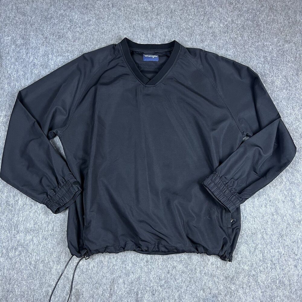 Vtg Wrangler Men's Windbreaker Pullover Golf Jacket Black Side Zips Size XL